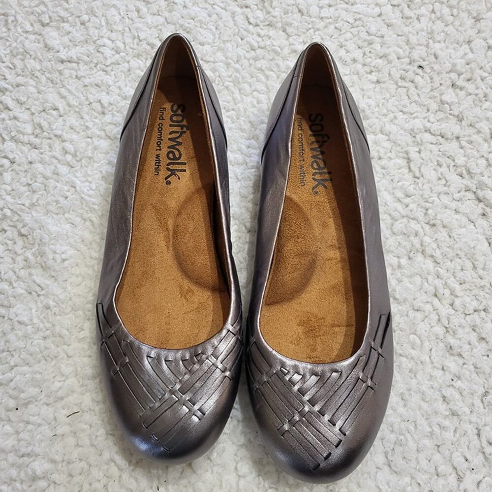 SoftWalk Sonoma Weave Leather Flats Pewter size 7.5